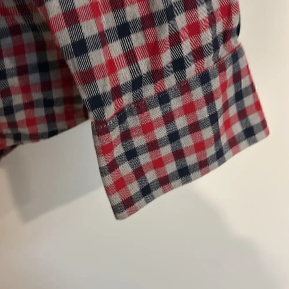 Banana Republic navy, red and gray flannel button down size large